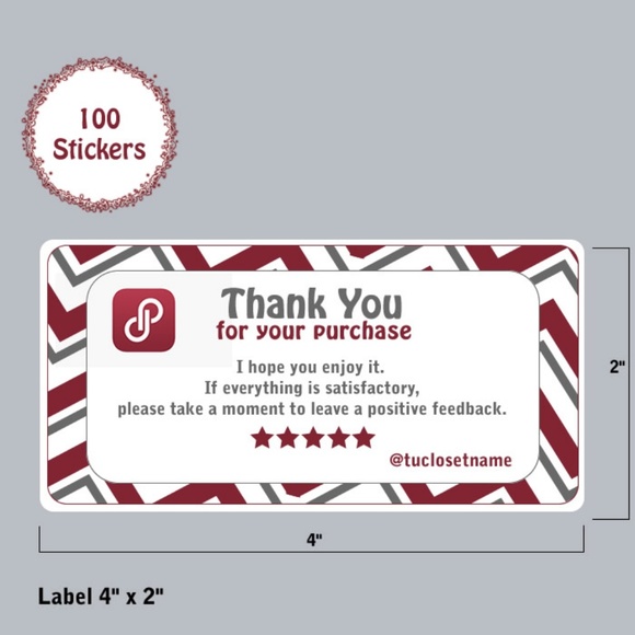 POSHMARK THANK YOU 100  Personalized STICKERS 4x2 - Picture 2 of 2